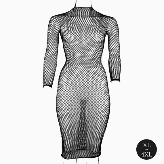 Жіноча довга сукня з сітчастою структурою та коміром-гольф Le Desir Long Dress Fishnet, чорна Sex Aura | Зображення 9