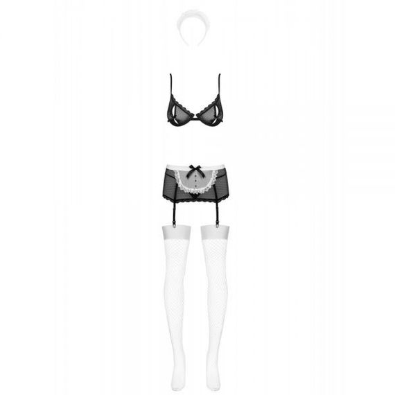 Костюм покоївки чорно-білий Obsessive MAIDME Set 5 S/M, Черный, S/M | Зображення 2