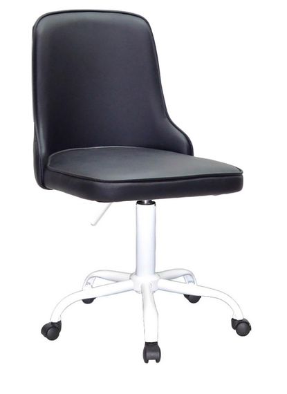 Стілець з м'яким сидінням Adam WT-Office D-530 мм на білій хрестовині з колесами, оббивка шкірозамінник чорний | Зображення 2
