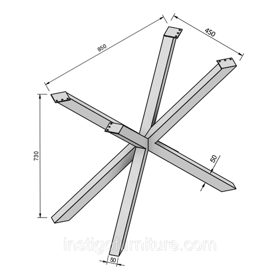 Каркас для столу з металу 850×450mm, H=730mm Золото | Зображення 6