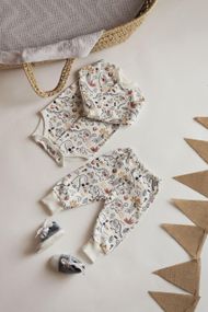 Комплект боді з довгим рукавом  і штанці інтерлок принт Діно 86