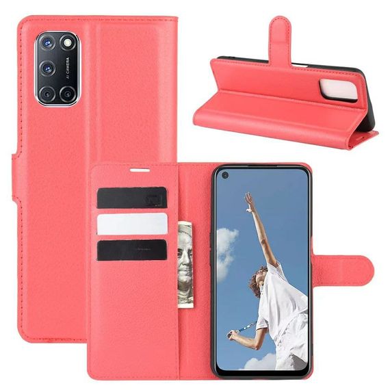 Чохол книжка з кишенями для карт на Oppo A74 колір Червоний
