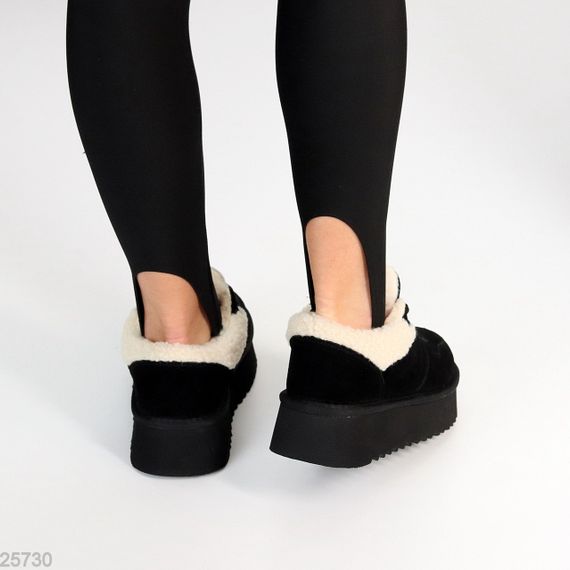 Чорні кросівки уггі натуральна замша + бежеве хутро Тедді | Зображення 3