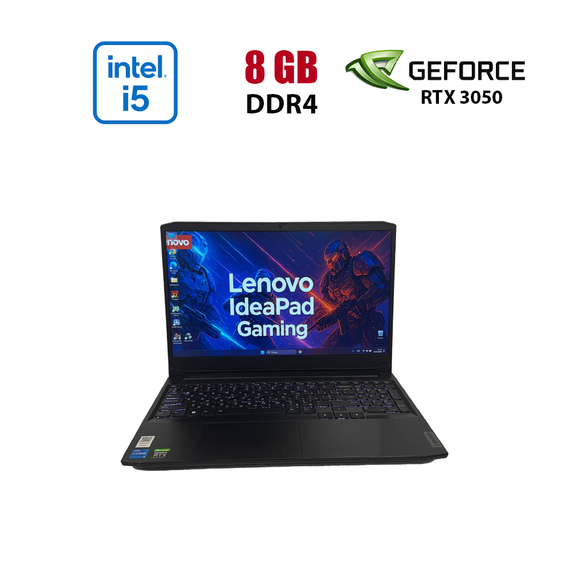 Игровой ноутбук Б-класс Lenovo IdeaPad Gaming 3 15IHU6 / 15.6" (1920x1080) IPS / Intel Core i5-11320H (4 (8) ядра по 2.5 - 4.5 GHz) / 8 GB DDR4 / 512 GB SSD / nVidia GeForce RTX 3050, 4 GB GDDR6, 128-bit / WebCam б/у