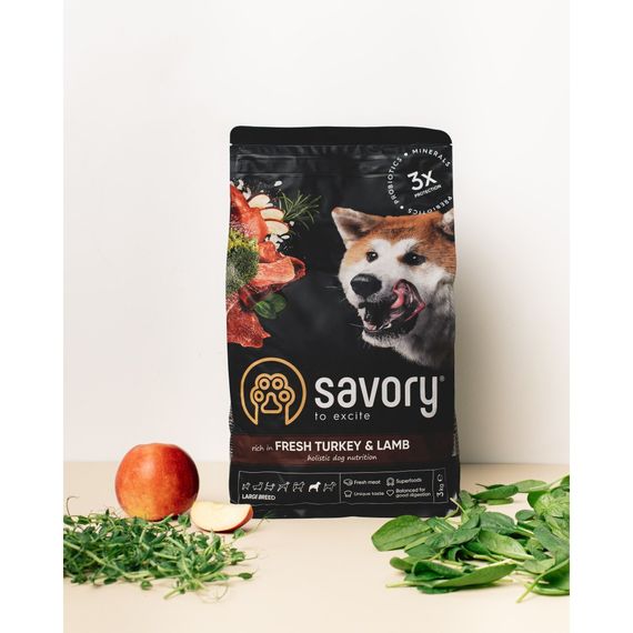 Корм сухий Savory Large Breeds rich in Fresh Turkey and Lamb для дорослих собак великих порід від 25 кг зі свіжим ягням та і | Зображення 5
