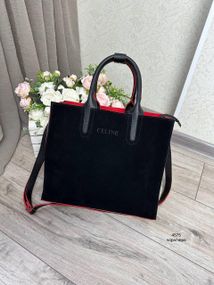 Сумка жіноча квадратна велика Замшева Чорна з червоним