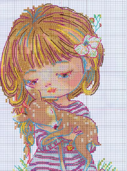 Набор для вышивания по нанесённой на канву схеме "Girl holding a fawn". AIDA 14CT printed, 18*29 см | Зображення 2