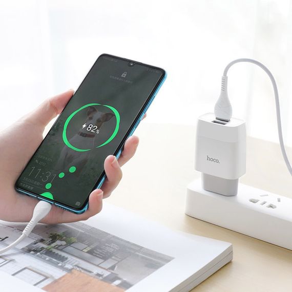 СЗУ Hoco C73A Glorious 2.4A (2USB-A) + кабель USB to Type-C Белый | Зображення 4