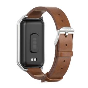 Кожаный ремешок Mijobs для фитнес браслета Xiaomi Mi Smart Band 8 Active - Brown