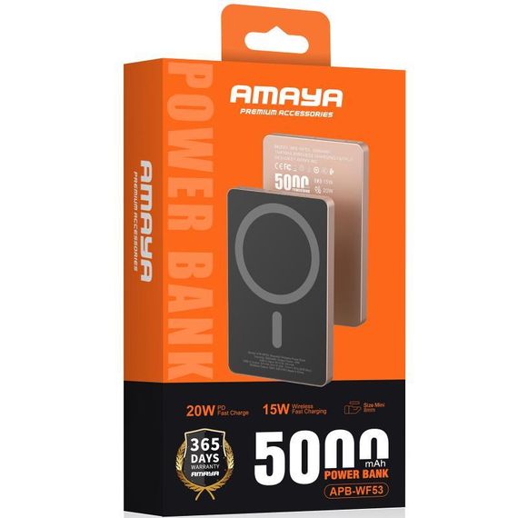 Портативний ЗП Power Bank Amaya APB-WF53 15W з БЗП 5000 mAh Black | Зображення 1
