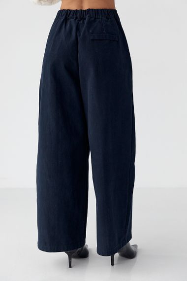 Котонові штани-палаццо зі складками - темно-синій цвет, L (є розміри) | Зображення 1