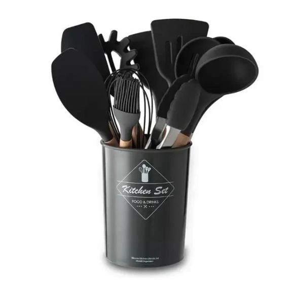 Силиконовый кухонный набор принадлежностей Kitchen stuff 12 предметов BLACK | Зображення 1