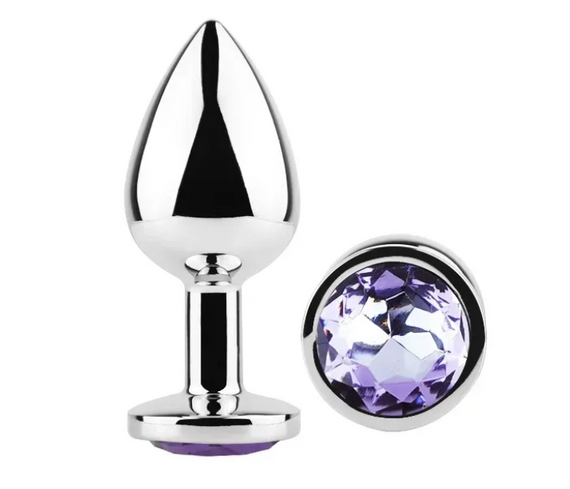 Анальна пробка із кристалом EGZO - Silver Round Plug Amethyst size M Sex Aura | Зображення 1