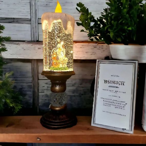 Дед Мороз Декоративная новогодняя LED свеча со снегом, 25см, от батареек и USB | Зображення 5