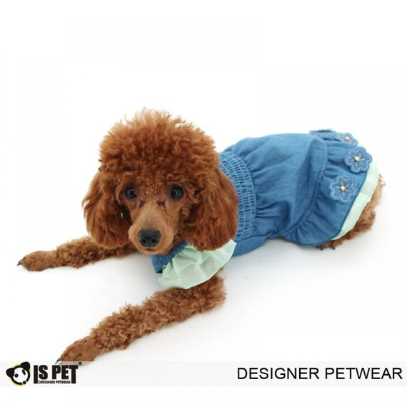 Платье джинсовое для собак Is Pet "Цветочки" бирюзовый | Зображення 3