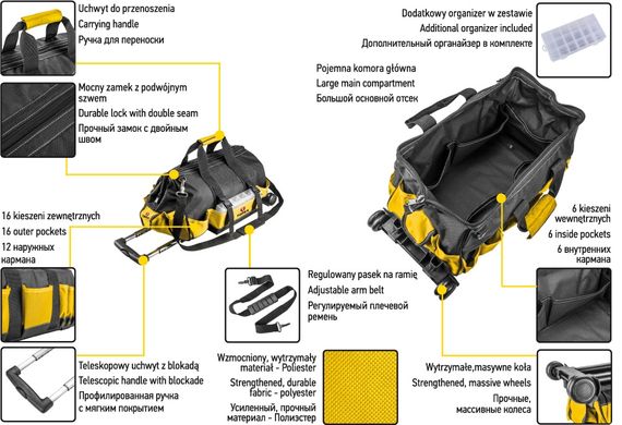 Монтёрская сумка TOPEX 79R449 на колёсиках, 42*26*24 см, телескоп.ручка (79R449) | Зображення 1