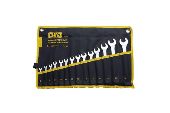 Набор ключей рожково-накидных в чехле CrV 6-24мм (14шт) СИЛА