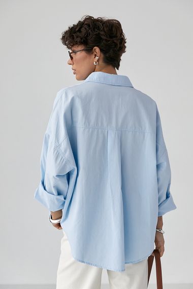 Котонова сорочка з вишитим написом - блакитний цвет, ONE SIZE (є розміри) | Зображення 1