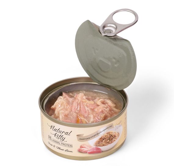 Вологий корм для котів з тунцем та куркою Natural Kitty Meat Lover Tuna And Chicken In Gravy, 70 гр | Зображення 1
