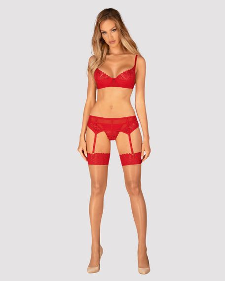 Комплект с поясом Obsessive Ingridia garter belt set Красный XL/2XL | Зображення 2