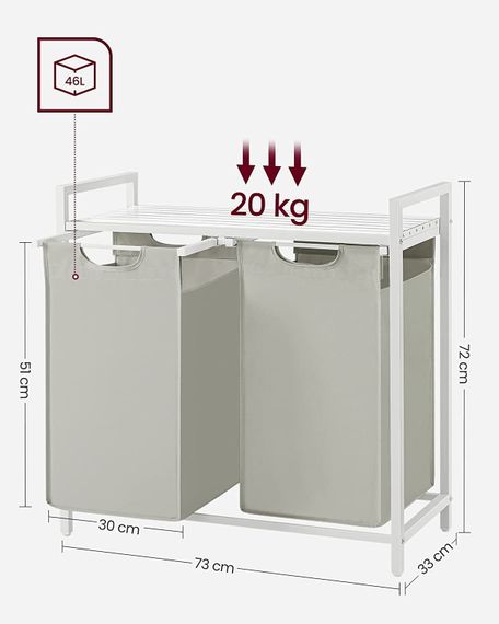 Кошик для білизни Leobert Chariot з двома відділеннями 2 x 46л білий | Зображення 5