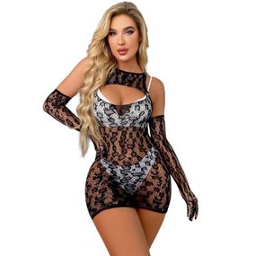 Пеньюар-Сітка та рукавички Babydoll 46 Чорний 6089