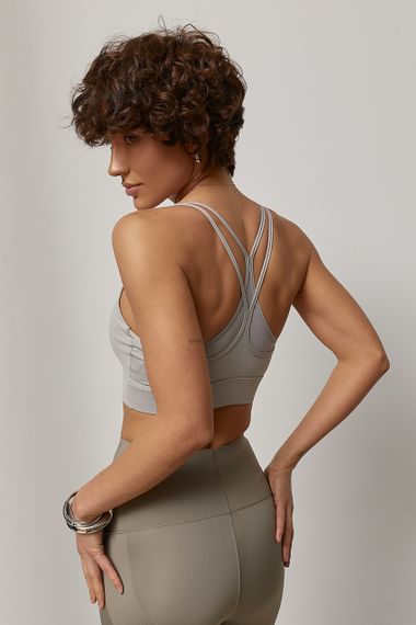 Спортивний топ з чашечками на бретелях - сірий цвет, S (є розміри) | Зображення 1