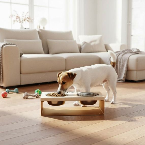 Миски на подставке из цельного металлического листа для собак и котов Hollky SteelWood S (2 × 0,45 л) SWS-36188-GLWH | Зображення 1