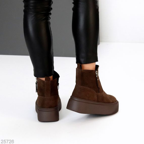 Модные шоколадные зимние ботинки натуральная замша на платформе | Зображення 8