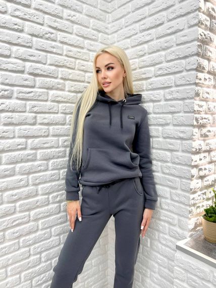Женский теплый спортивный костюм на флисе худи и штаны, GF5701 цвет графит (темно-серый), размер 50/52 | Зображення 2