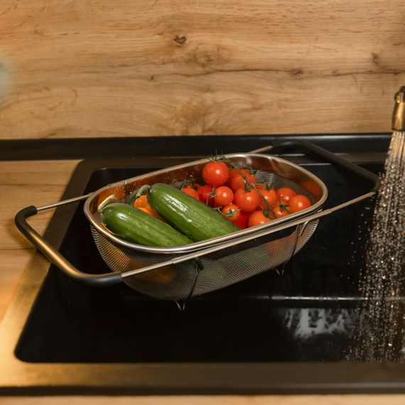 Друшляк сито на раковину для миття овочів та фруктів 29х19х10 см з нержавіючої сталі HP-19-18-S | Зображення 5