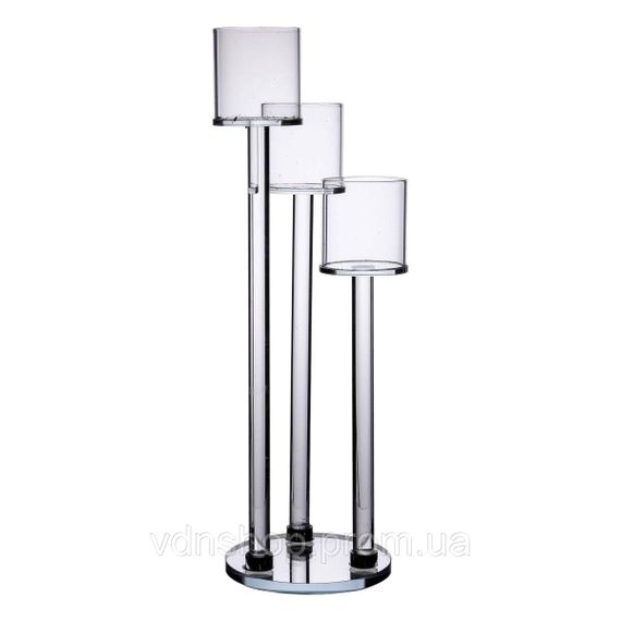 Підсвічник скляний на 3 свічки 12×37.5 см підсвічник декоративний прозорий на ніжці HP-4-13