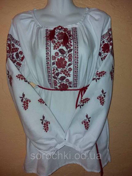 Вишиванка жіноча, біла , вишивка, квіти, "маки з виноградом", домотканнное полотно | Зображення 1