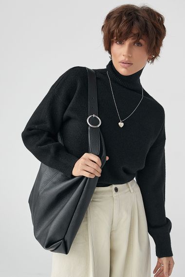 В'язаний однотонний гольф вільного фасону - чорний цвет, ONE SIZE (є розміри)