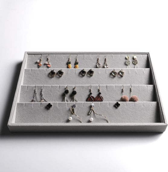 Органайзери для прикрас набір 4 шт, сірий, лотки оксамитові для каблучок, сережок, браслетів, намиста, біжутерії | Зображення 3