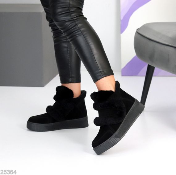 Молодежные спортивные зимние черные ботинки натуральная замша с опушкой | Зображення 5