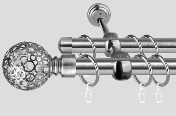 Карниз для штор двухрядный металлический 19 мм, Савона Сталь 160 см.