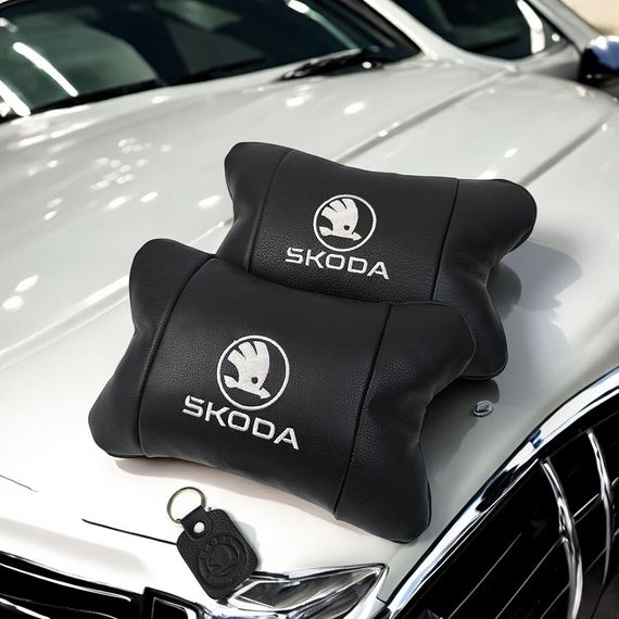 Автомобильные подушки 2 шт на подголовник Skoda / Вред, из натуральной кожи, стильный аксессуар для вашего авто | Зображення 4
