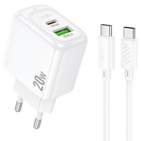 СЗУ Hoco CS54A Surplus PD20W+QC3.0 (1USB-A/1C) + кабель Type-C to Type-C White