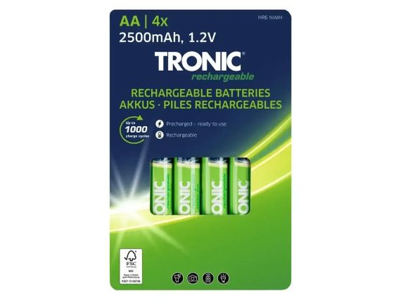 Аккумуляторные батарейки TRONIC,  AA HR6 4 штуки, 2500 mAh, 1.2v