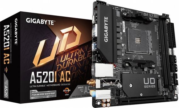 Материнская плата GIGABYTE A520I AC sAM4 A520 2xDDR4 M.2 HDMI DP Wi-Fi BT mITX A520I_AC | Зображення 1