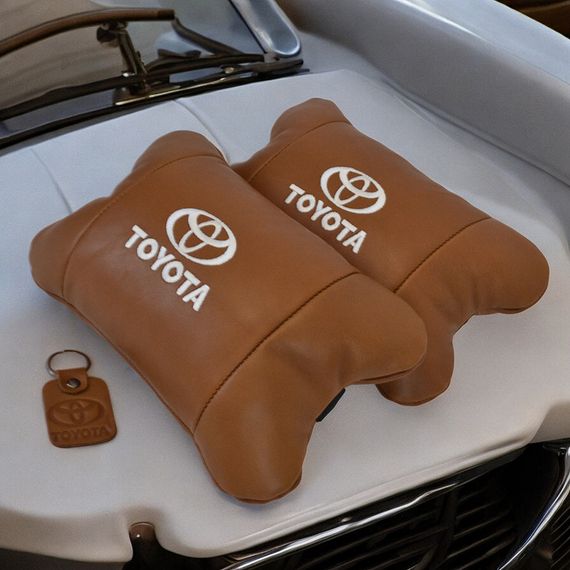Набір шкіряних подушок 2шт на підголівник Toyota. Комфортні PL-162 ортопедичні подушки,Тойота | Зображення 2