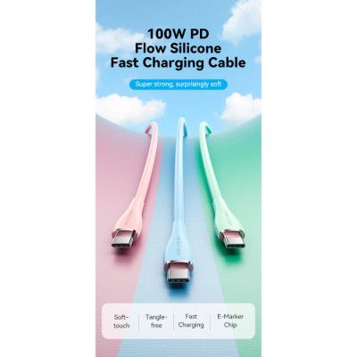 Дата кабель USB-C to USB-C 2.0m USB2.0 100W (20V/5A) Light Blue Silicone Vention (TAWSH) | Зображення 8