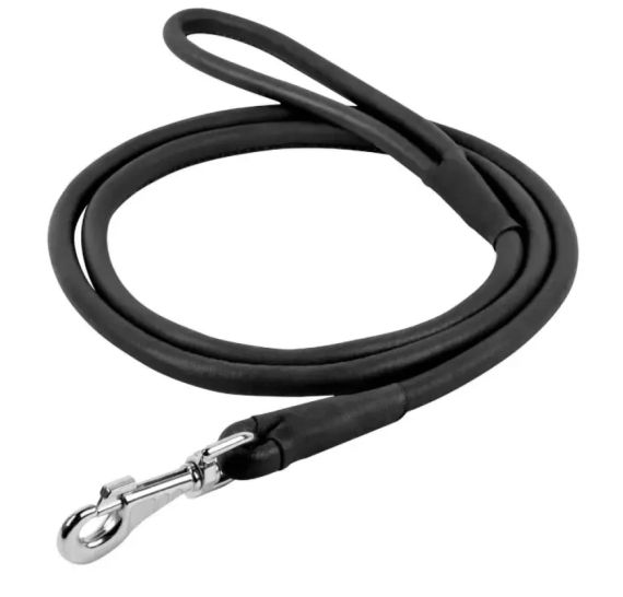 Круглий шкіряний поводок для собаки  довжина 1.2 м чорний