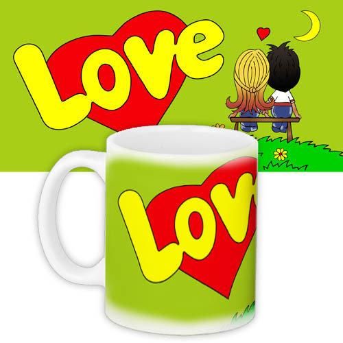 Кружка с принтом Love is... салатовая 330 мл (KR_L126)