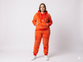 Жіночий Велюровий спортивний костюм худі штани помаранчевий оксамитовий домашній костюм 62