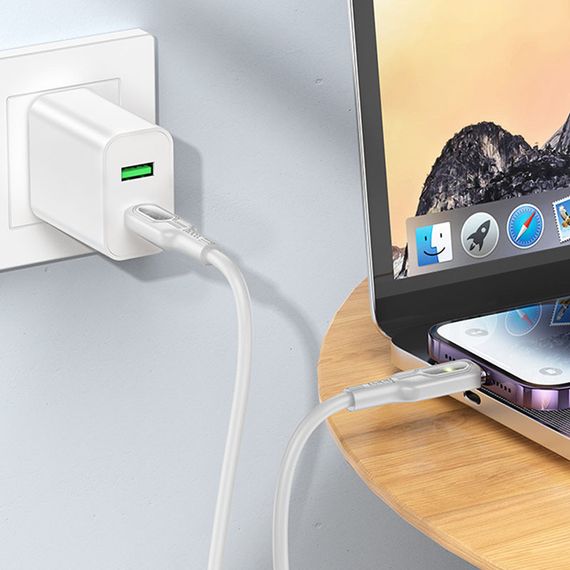 Дата кабель Hoco U120 Transparent explore intelligent power-off PD 27W Type-C to Lightning (1.2m) Gray | Зображення 3