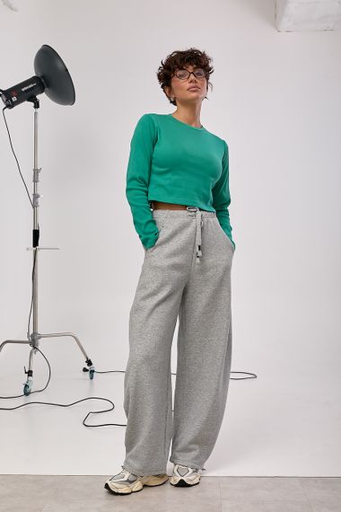 Трикотажний лонгслів у дрібний рубчик - смарагдовий цвет, L (є розміри) | Зображення 2