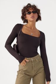 Еластичне боді з довгими рукавами - темно-коричневий цвет, S (є розміри)