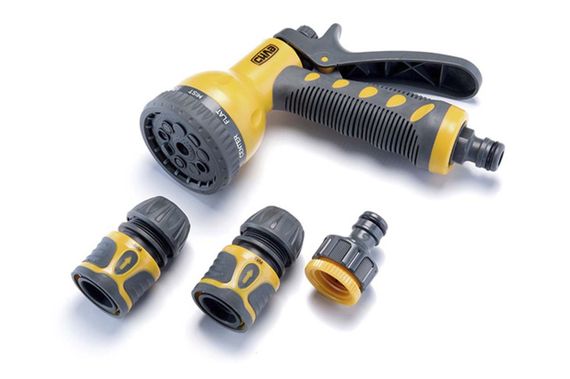 Набор: пистолет-распылитель 9 режимов, коннекторы: 1/2 аквастоп, 1/2, адаптер 1/2+3/4 СИЛА